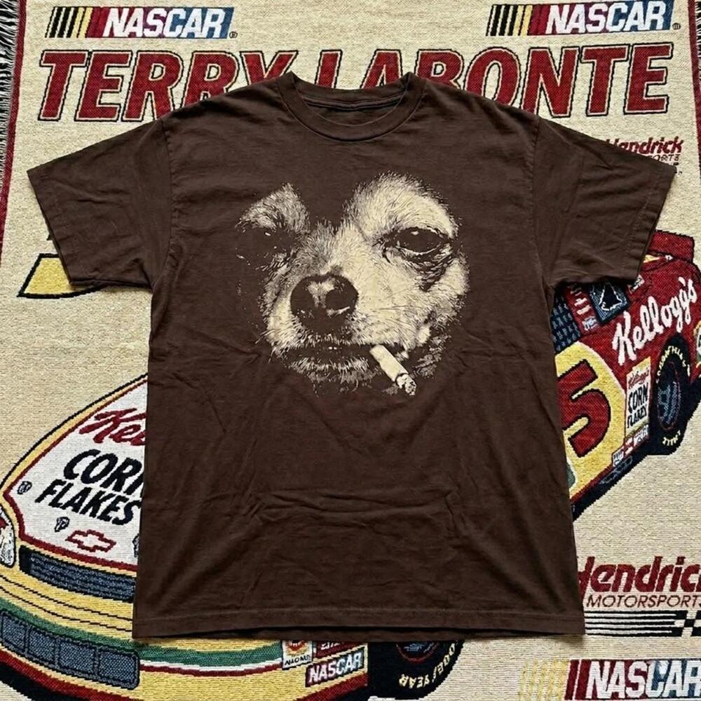 Brown Dog Smoking Cigarette Graphic Tee